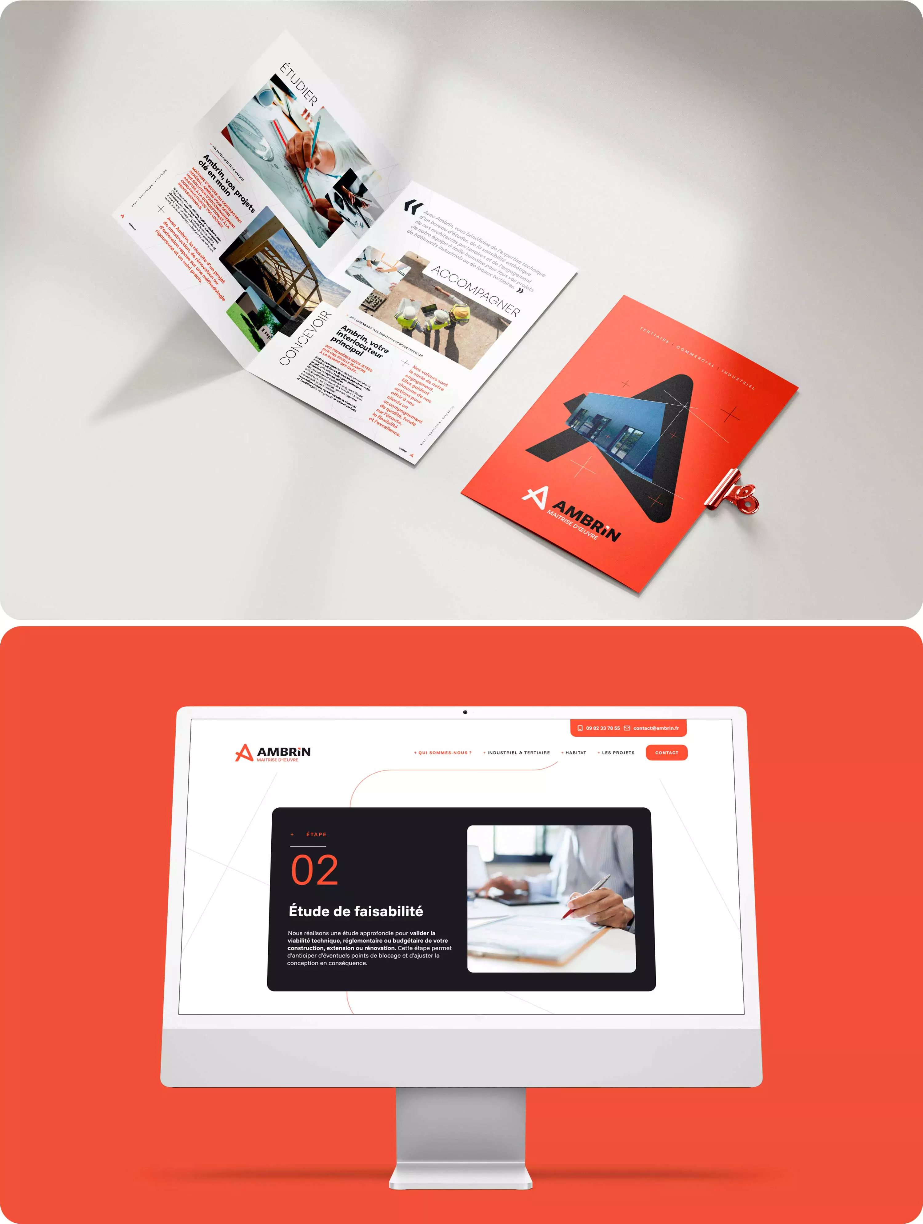 Mock-ups plaquette et iPad du site Ambrin.