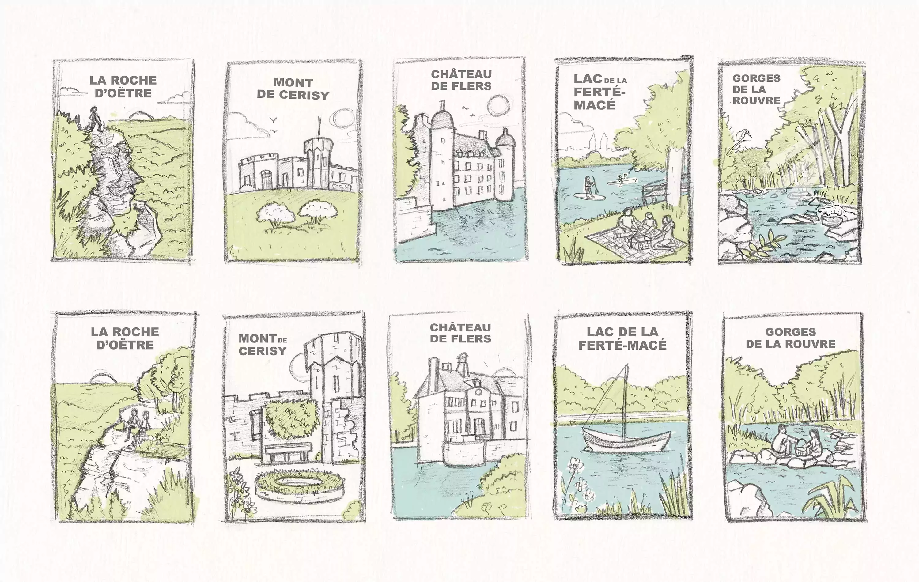 Les crayonnés des scènes imaginées