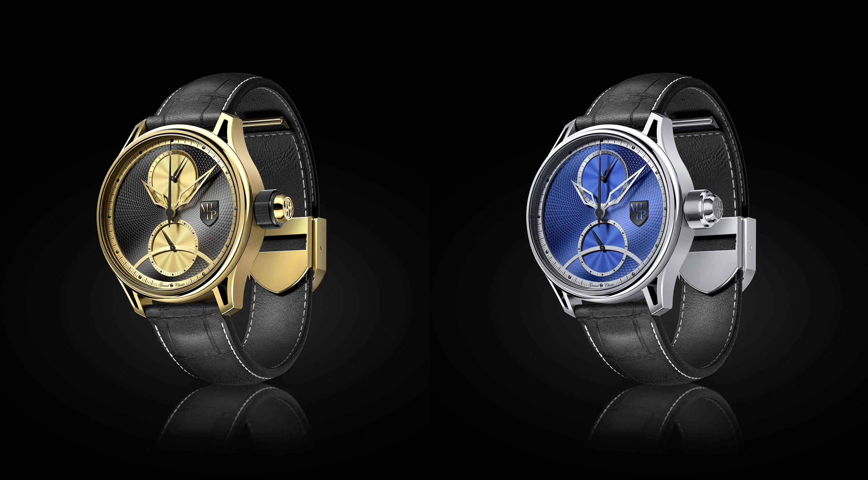 Montres avec reflets, modèles or et bleu